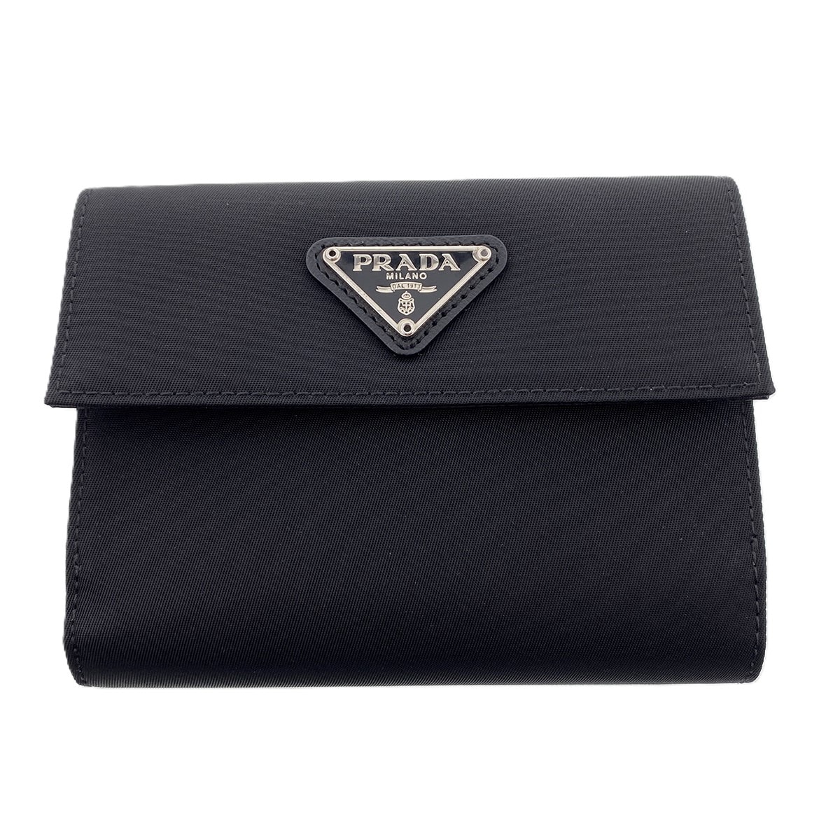 PRADA プラダ ナイロン コンパクト ウォレット テスート 三つ折り財布 1M0523 ナイロン レザー ブラック シルバー金具  メンズ【中古】