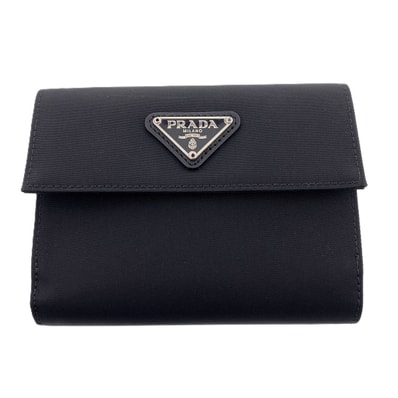 PRADA プラダ ナイロン コンパクト ウォレット テスート 三つ折り財布 1M0523 ナイロン レザー ブラック シルバー金具 メンズ【中古】