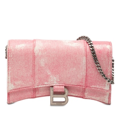 バレンシアガ アワーグラス 斜め掛け チェーン ショルダーバッグ 転写 656050 ピンク レザー レディース BALENCIAGA 【中古】