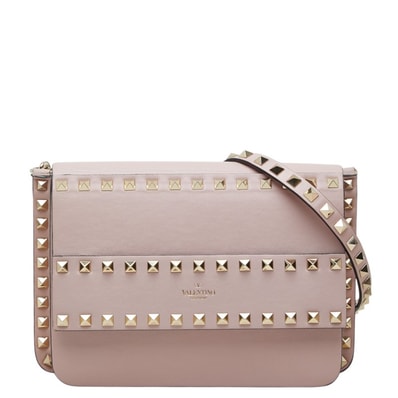 ヴァレンティノ ロックスタッズ 斜め掛け ショルダーバッグ ピンク レザー レディース VALENTINO 中古