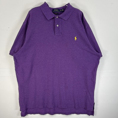 古着 ポロ・ラルフローレン POLO RALPH LAUREN 鹿の子 半袖 ポロシャツ ロゴ 刺繍 大きいサイズ 2ボタン パープル 無地 メンズ