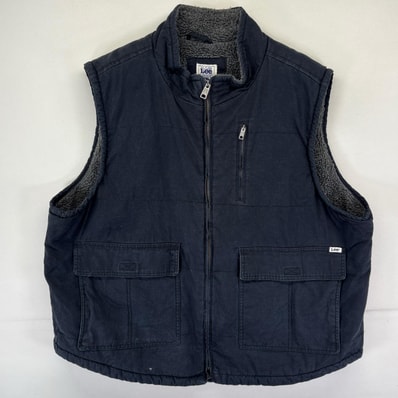 古着 リー Lee ダック ベスト フルジップ ワンポイントロゴ 大きいサイズ ボアライナー 2XL ブラック系 メンズ