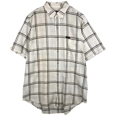 古着 ラルフローレン Ralph Lauren CHAPS チャップス チェック柄 半袖 リネン×コットン ボタンダウンシャツ メンズL相当 ボタンダウン 半袖/eaa614510