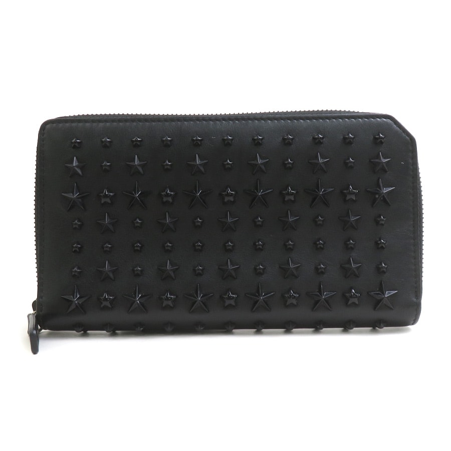 ジミーチュウ JIMMY CHOO ラウンドファスナー長財布 レザー/メタル ブラック ユニセックス【中古】 h32489a