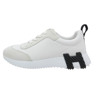 HERMES エルメス スニーカー バウンシング レザー スエード スニーカー ホワイト系 ブラック系 35【中古】