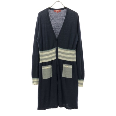 Max Mara Studio マックスマーラ ステュディオ イタリア製 ボーダー柄 長袖 ロング ニットカーディガン L ネイビー系