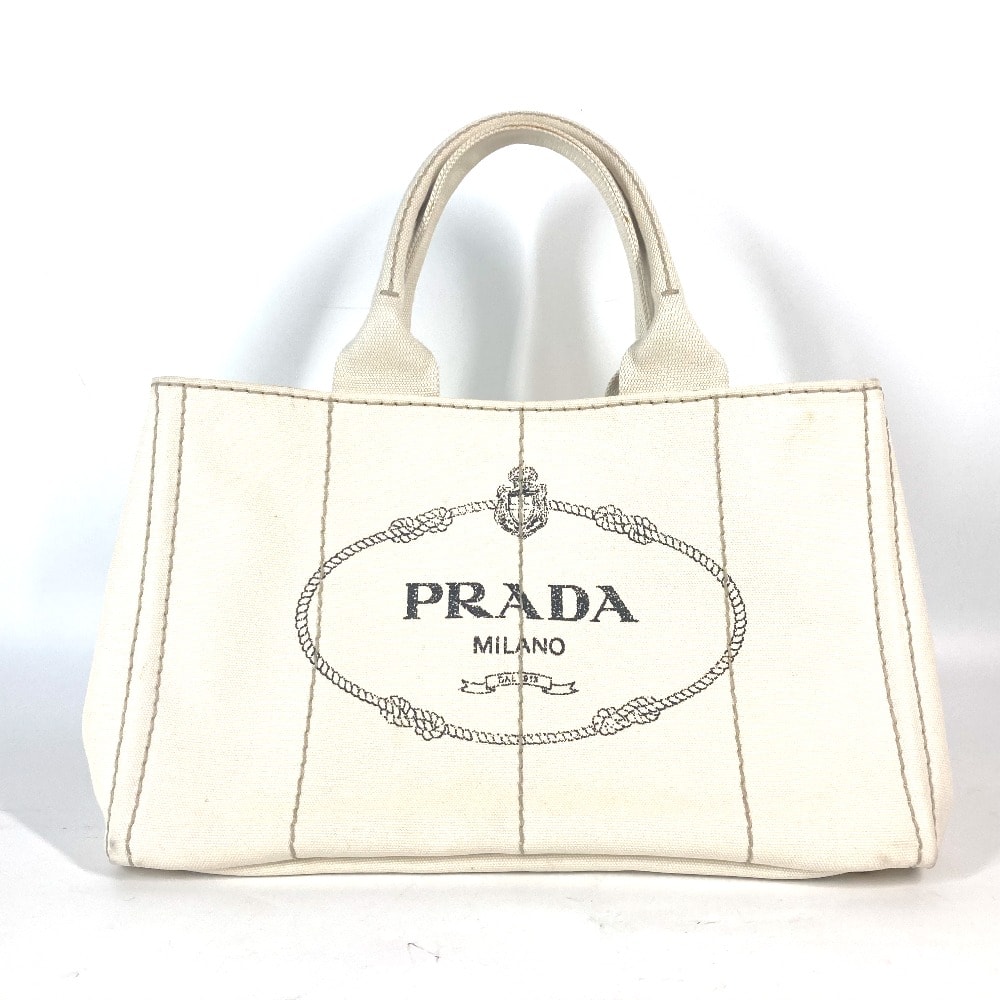 プラダ PRADA カナパ CANAPA BN1877 ロゴプレート ハンドバッグ カバン トートバッグ キャンバス アイボリー