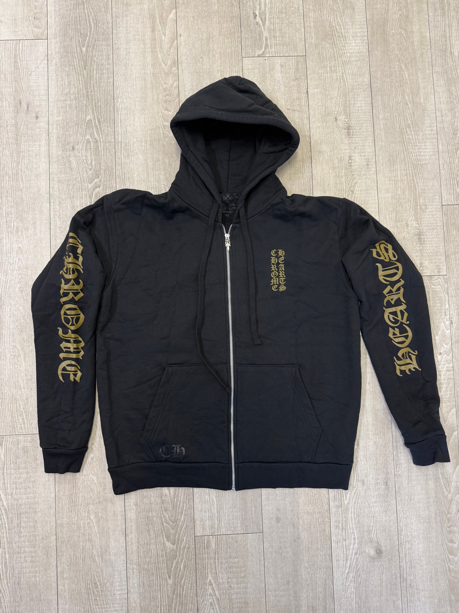 Chrome Hearts Vertical Logo Zip Up Hoodie "Black/Army Green"