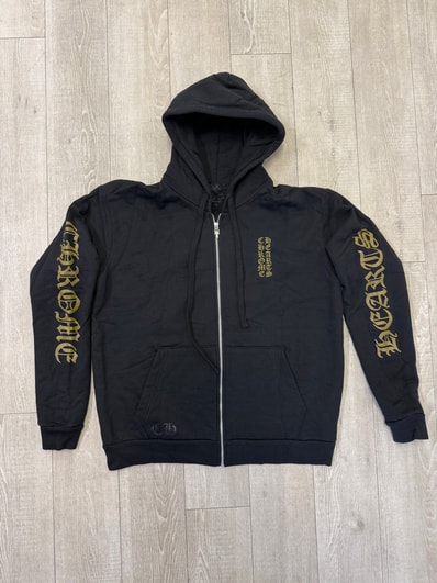 Chrome Hearts Vertical Logo Zip Up Hoodie "Black/Army Green"