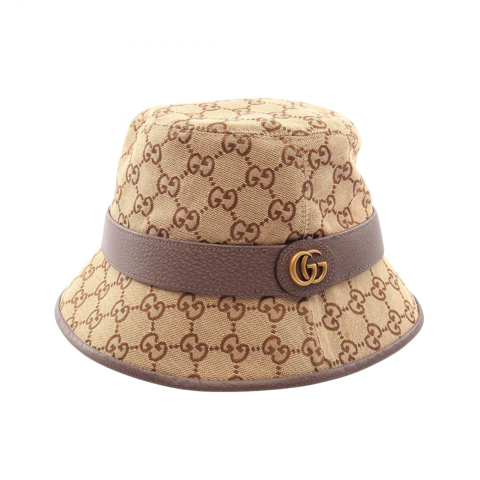 グッチ GUCCI GGマーモント GGキャンバス ハット 帽子 レザー コットン / ポリエステル メンズ レディース ベージュ系 / ブラウン系 576587 【中古】