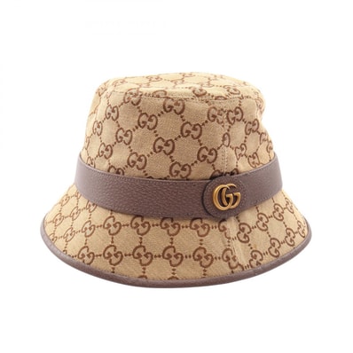 グッチ GUCCI GGマーモント GGキャンバス ハット 帽子 レザー コットン / ポリエステル メンズ レディース ベージュ系 / ブラウン系 576587 【中古】
