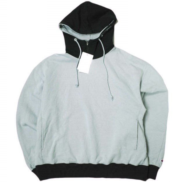 N.HOOLYWOOD x Champion エヌハリウッド ミスターハリウッド チャンピオン 25SS 別注 MOCK NECK HOODIE モックネックフーディー C8-B113 L L.BLUE NEW WEAVE ツートーン スウェット パーカー