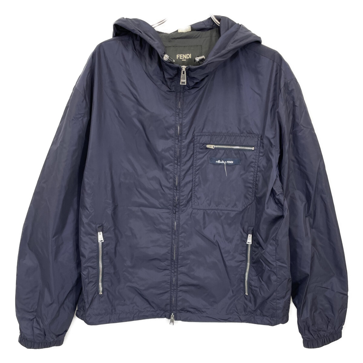 フェンディ 23年製 FW1310 AR9H ネイビー Made in FENDI ナイロンジップパーカー 50