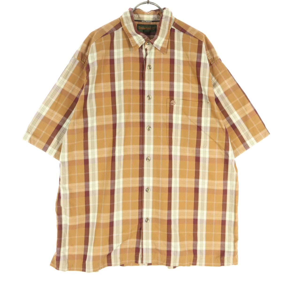 美品 Timberland ティンバーランド チェック柄 半袖 シャツ L ブラウン系