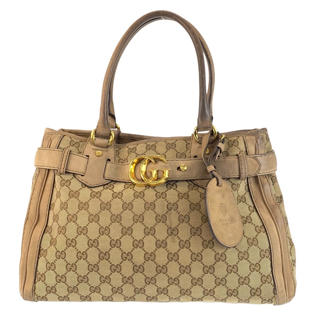 GUCCI グッチ ヴィンテージ GGランニング ベージュ ゴールド金具 GGキャンバス レザー/ トートバッグ ハンドバッグ 601337 【中古】