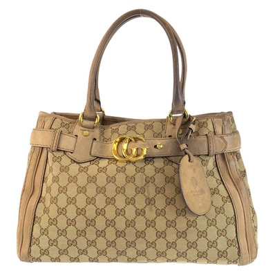 GUCCI グッチ ヴィンテージ GGランニング ベージュ ゴールド金具 GGキャンバス レザー/ トートバッグ ハンドバッグ 601337 【中古】