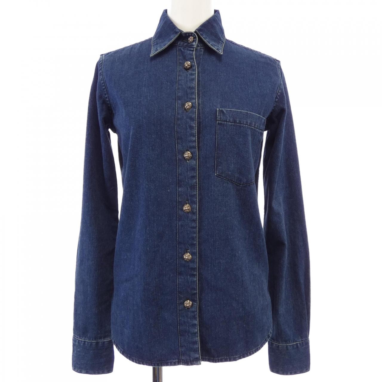 Chrome Hearts Looseends Sleeve Cross Patch Cross Button Denim L/S Shirt "Indigo Blue"