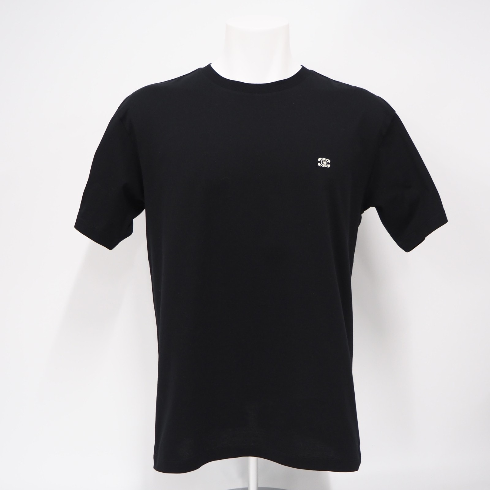 極美品 CELINE セリーヌ トリオンフ コットン Tシャツ XS 2X04I671Q 半袖シャツ ブラック ホワイト コットン メンズ
