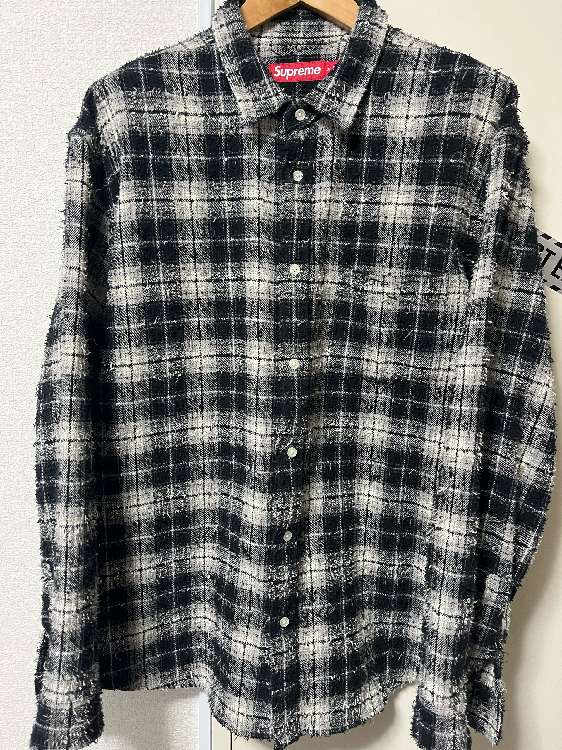 Supreme Frayed Textured Plaid Shirt "Black"