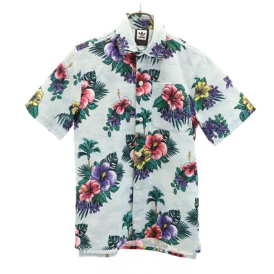 adidas Originals アディダスオリジナルス 花柄 半袖 エアロテック アロハシャツ XS 水色系