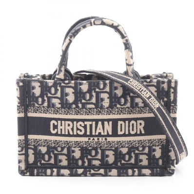 ディオール Dior BOOK TOTE ブックトート ミニ オブリーク 2WAY トートバッグ バッグ キャンバス レディース ベージュ系 / ネイビー系 【中古】
