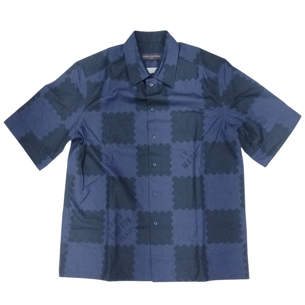 LOUIS VUITTON ルイ・ヴィトン ヴィトン×NIGO ジャイアントダミエコットンシャツ 半袖シャツ コットン ネイビー メンズ【中古】