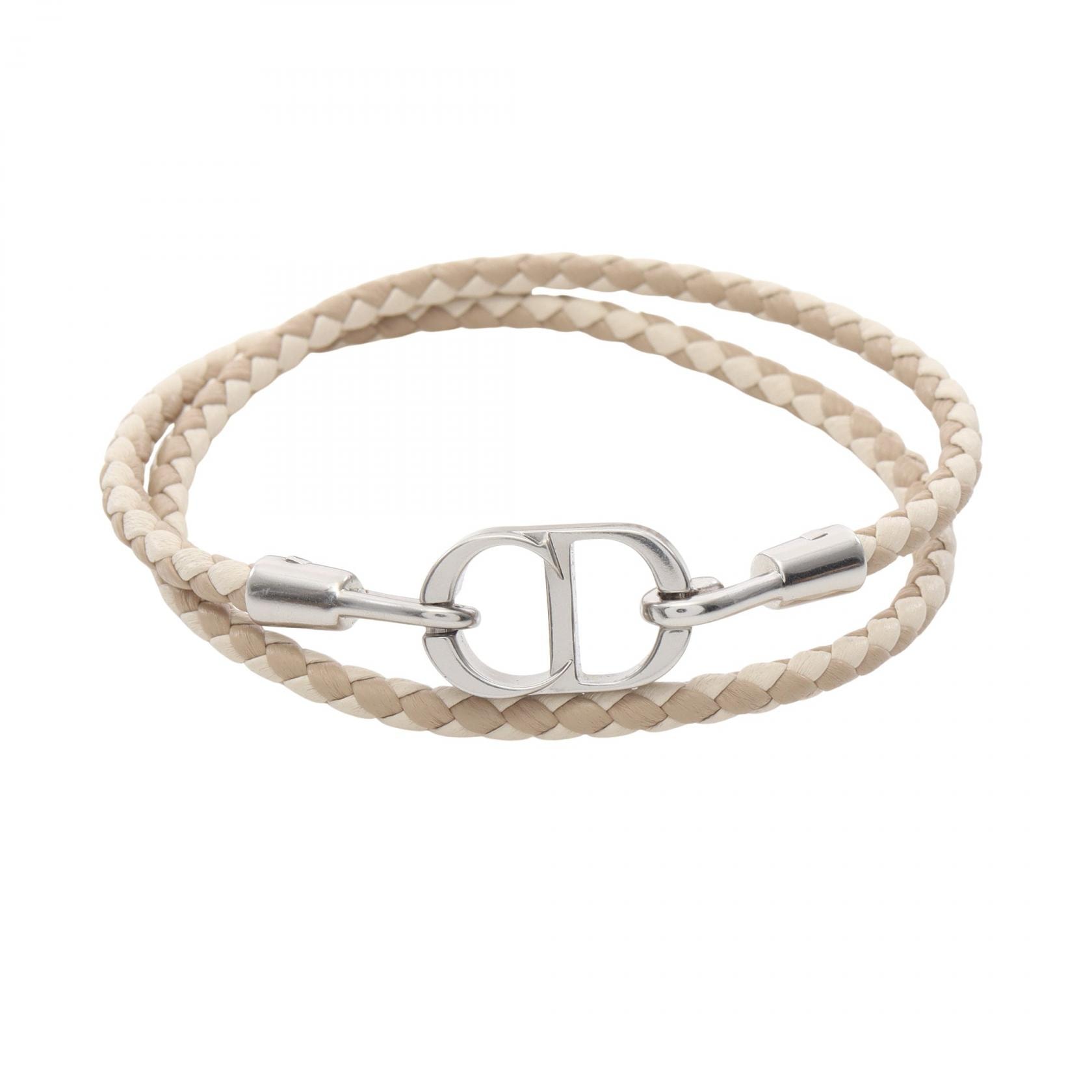 ディオール Dior CD Icon ブレイドレザー ダブル ブレスレット アクセサリー レザー ステンレススチール メンズ ベージュ系 / アイボリー系 / シルバー系 B1973HOMLE069L 【新品】