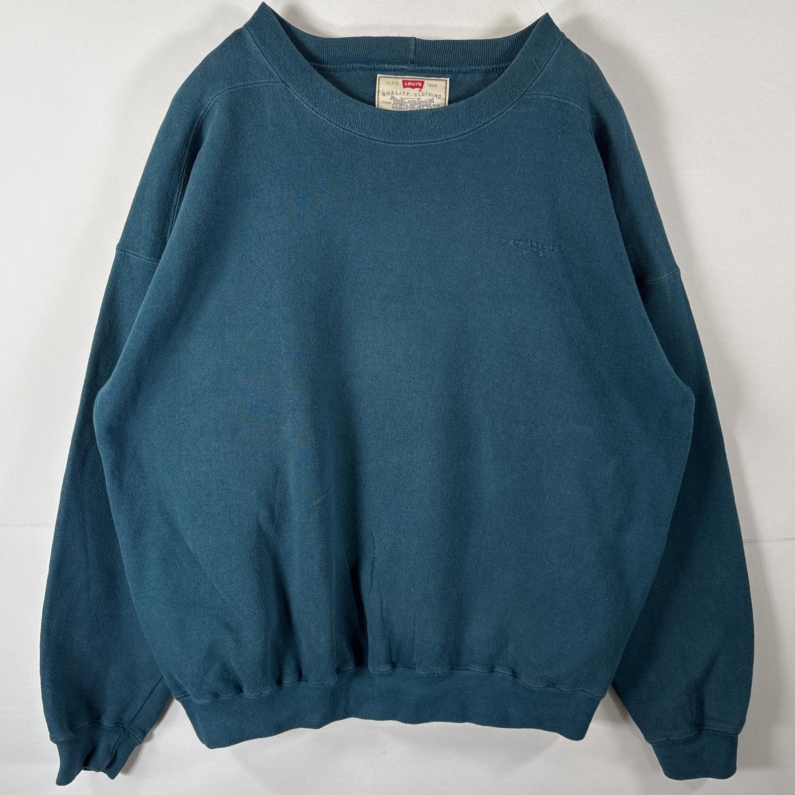 古着 90's/90年代 リーバイス Levi's USA製 スウェット トレーナー 大きいサイズ ワンポイントロゴ刺繍 クルーネック XL  ブルー系 無地 メンズ