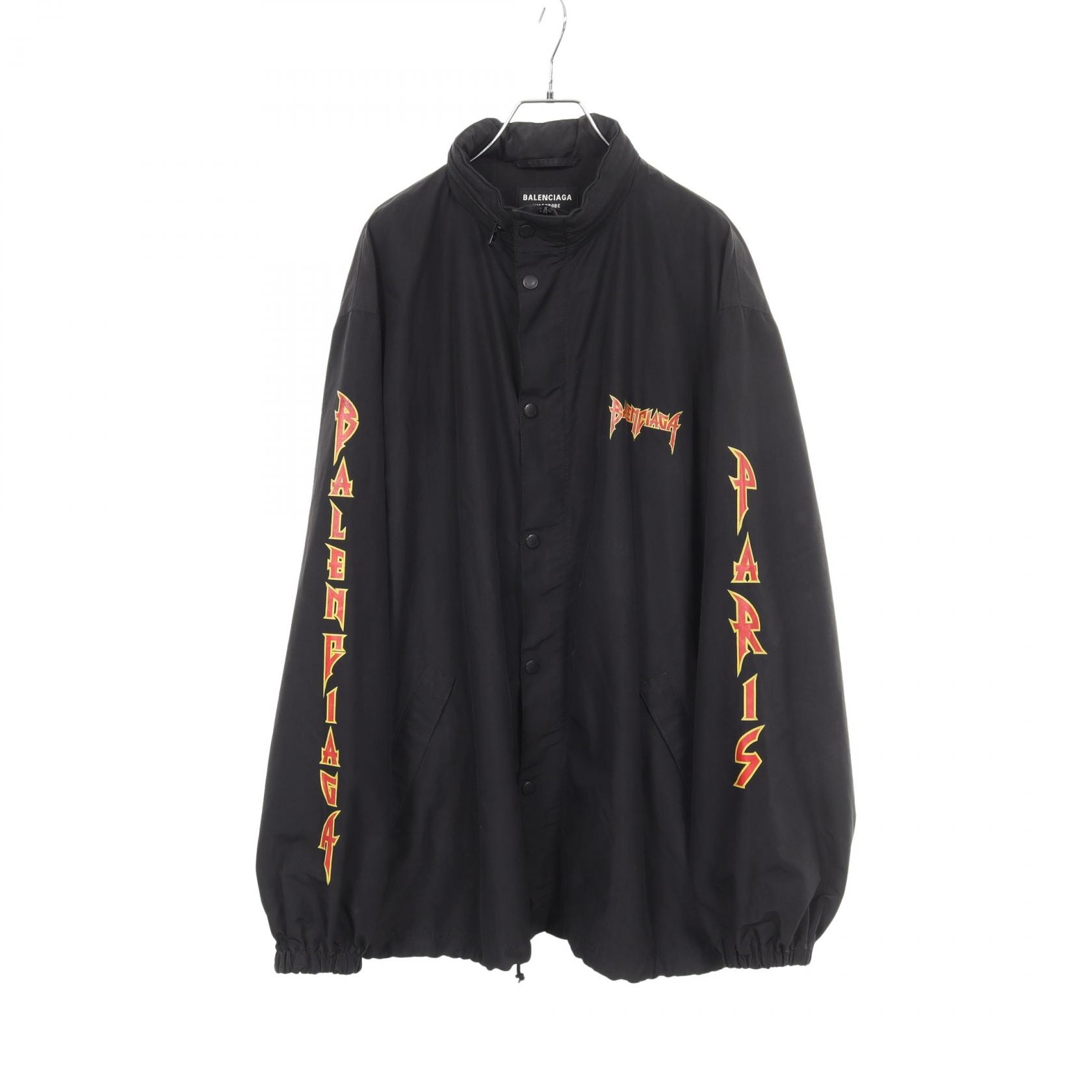 バレンシアガ BALENCIAGA フード付き ロゴプリント 衣料品 アウター ポリエステル メンズ ブラック系 【中古】