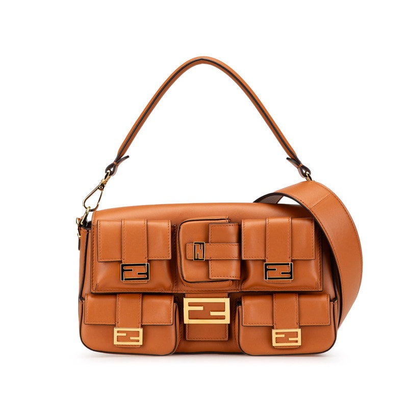 フェンディ マルチポケット バゲット ハンドバッグ ショルダーバッグ 2WAY 8BR808 ブラウン レザー レディース FENDI 【中古】
