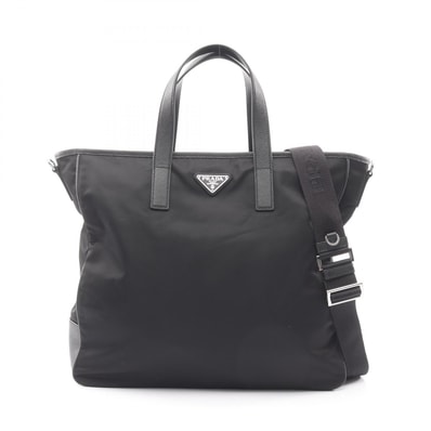 プラダ PRADA 三角ロゴ 2WAY トートバッグ バッグ ナイロン サフィアーノレザー レディース ブラック系 【中古】