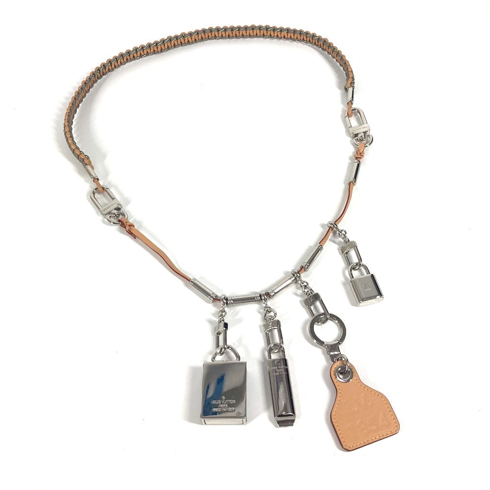 ルイヴィトン LOUIS VUITTON ロゴ ビッグ MP2140 モノグラムチタン パドロック 鍵 ホイッスル ショルダーストラップ ネックレス メタル シルバー 美品