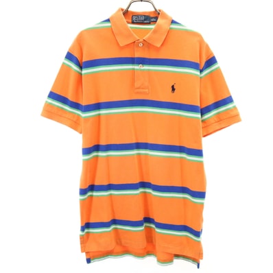 Polo by Ralph Lauren ポロバイラルフローレン ボーダー柄 半袖 ポロシャツ S オレンジ 鹿の子