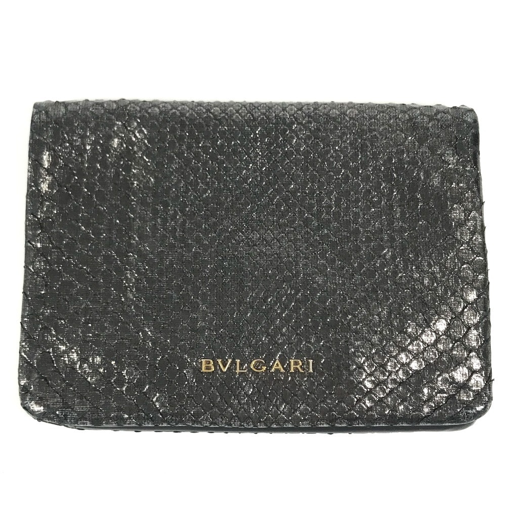 ブルガリ BVLGARI ロゴ ミディアムウォレット 財布 2つ折り財布 レザー メタリック系