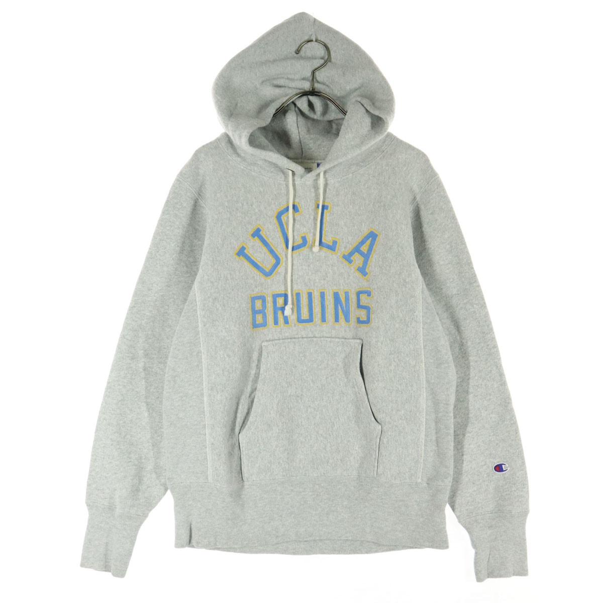 美品 Champion チャンピオン 裏起毛 青単 復刻 英字 長袖 スウェットパーカー S グレー