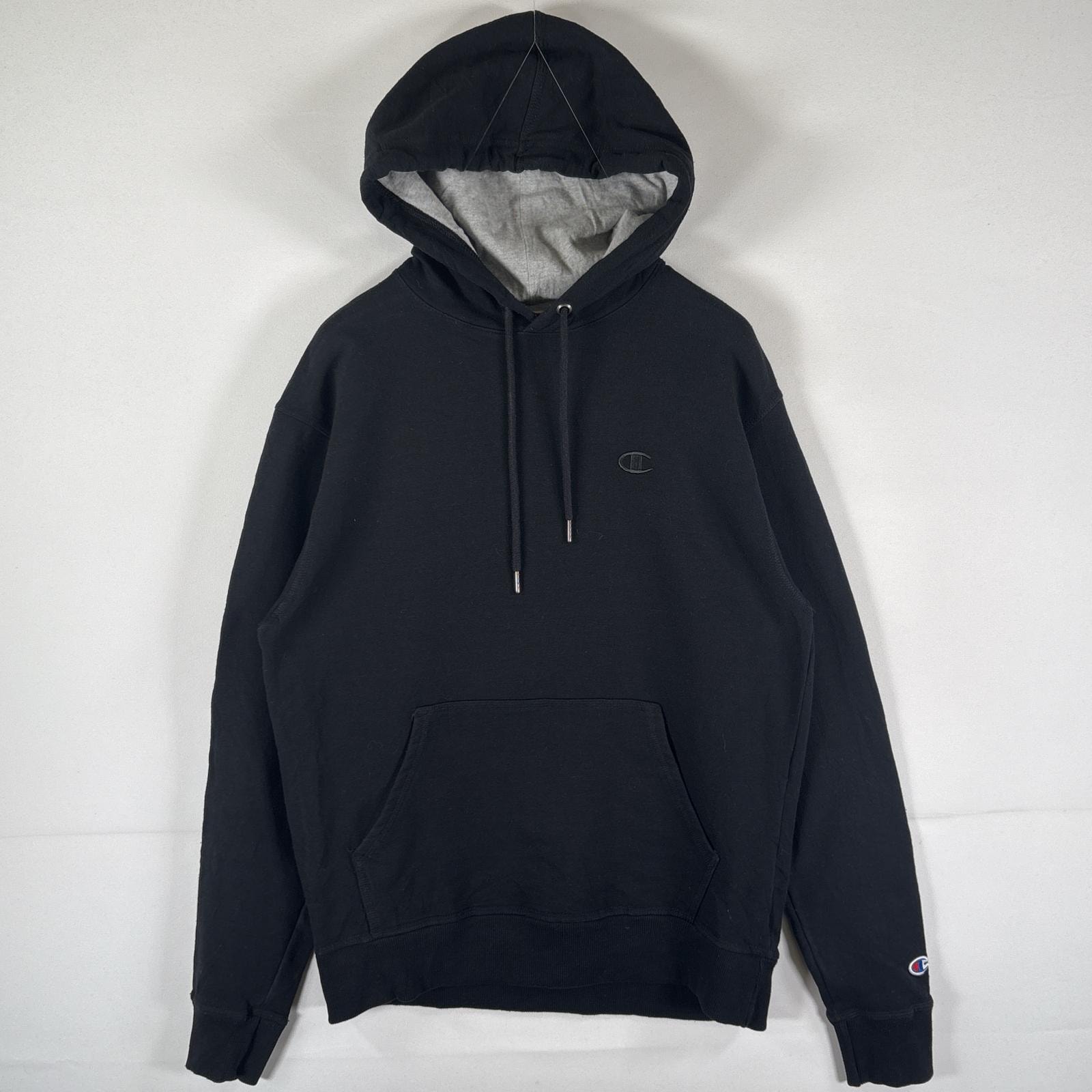 古着 チャンピオン Champion パーカー スウェット フーディ ワンポイントロゴ刺繍 マフポケット プルオーバー  M  ブラック メンズ