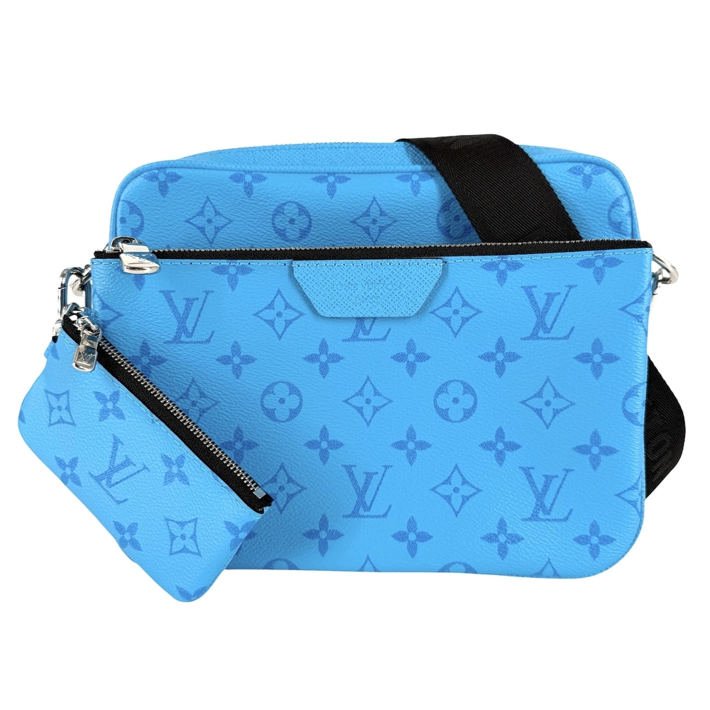 LOUIS VUITTON ルイヴィトン ショルダーバッグ トリオメッセンジャー 斜め掛け タイガラマ・カウハイド M27641 モノグラムキャンバス    ブルー 青 シルバー金具 メンズ 美品【中古品】