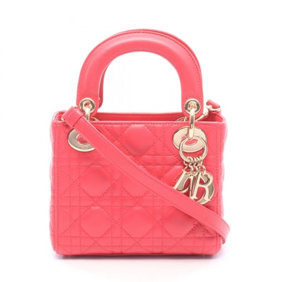 ディオール Dior レディディオール ミニ カナージュ 2WAY ハンドバッグ バッグ レザー レディース ピンク系 【中古】