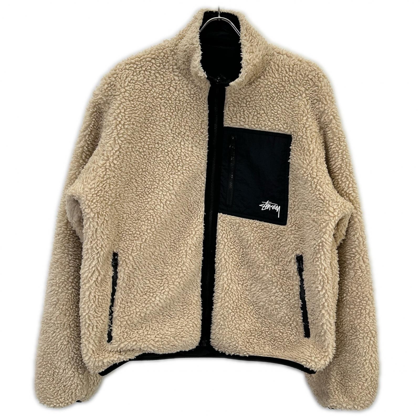 ステューシー ブラック×ベージュ SHERPA ボアフリース リバーシブル ジャケット M