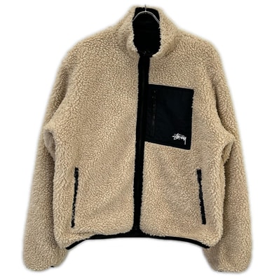 ステューシー ブラック×ベージュ SHERPA ボアフリース リバーシブル ジャケット M