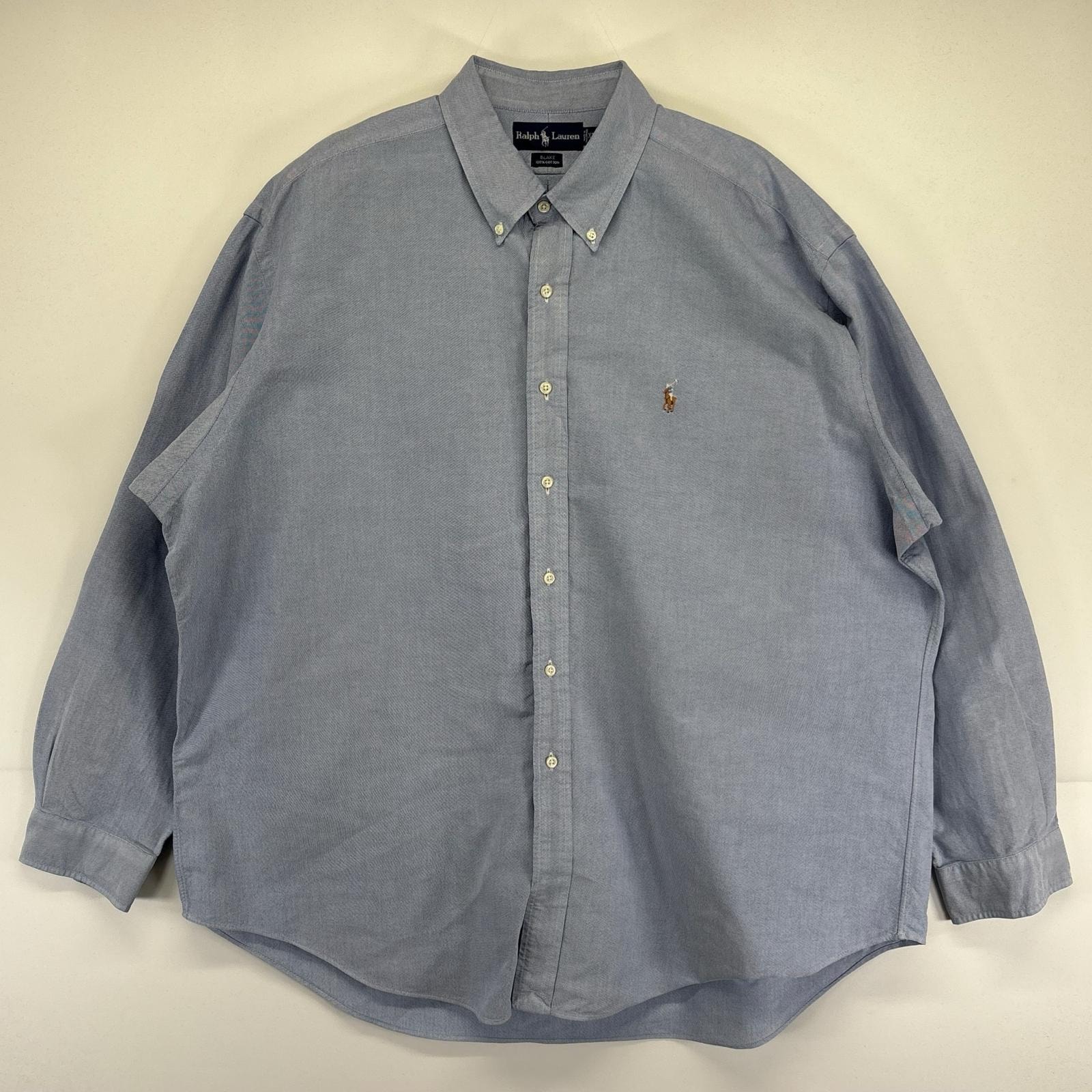古着 90's/90年代 ラルフローレン RALPH LAUREN 長袖シャツ 大きいサイズ BLAKE ワンポイントロゴ オックスフォード 2XL  ブルー系 メンズ