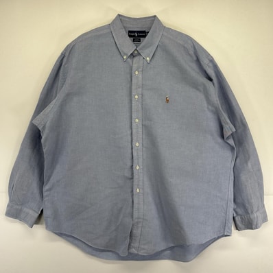 古着 90's/90年代 ラルフローレン RALPH LAUREN 長袖シャツ 大きいサイズ BLAKE ワンポイントロゴ オックスフォード 2XL ブルー系 メンズ