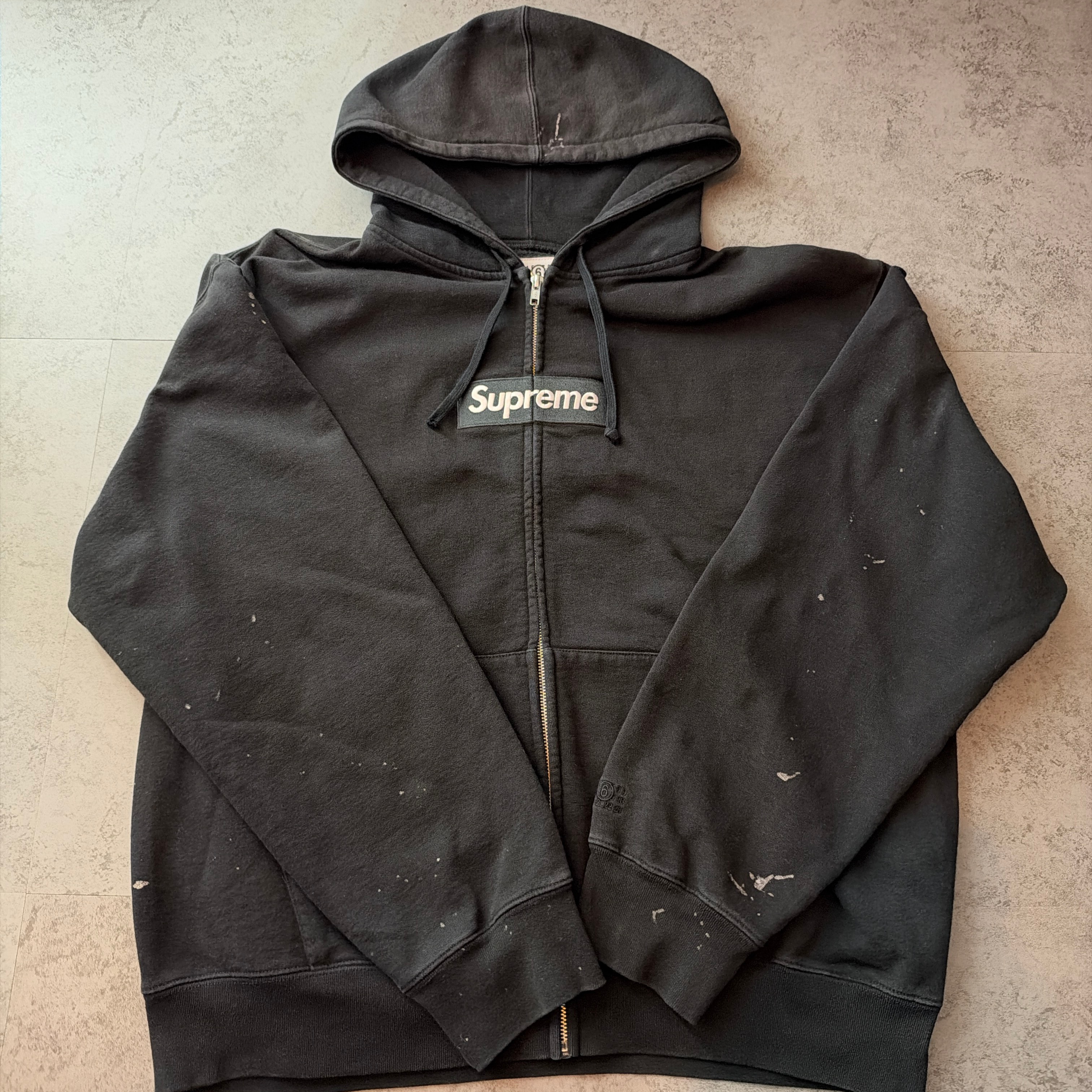 Supreme x MM6 Maison Margiela Box Logo Zip Up Hooded Sweatshirt "Black"