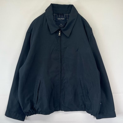古着 ノーティカ NAUTICA スウィングトップジャケット ブルゾン ワンポイントロゴ刺繍 フルジップ 大きいサイズ XL ブラック メンズ