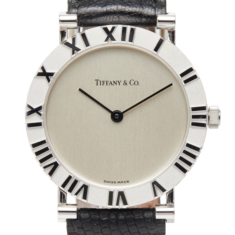 ティファニー アトラス 腕時計 M0640 クオーツ シルバー文字盤 SV925 シルバー レザー メンズ TIFFANY&Co. 【中古】