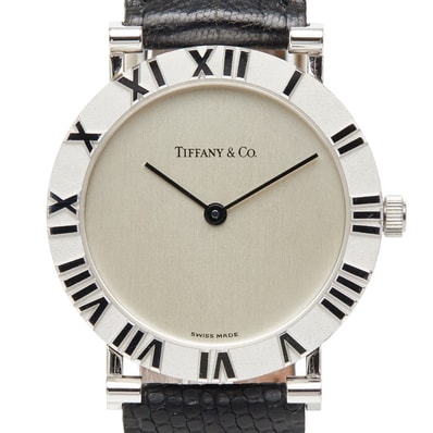 ティファニー アトラス 腕時計 M0640 クオーツ シルバー文字盤 SV925 シルバー レザー メンズ TIFFANY&Co. 【中古】