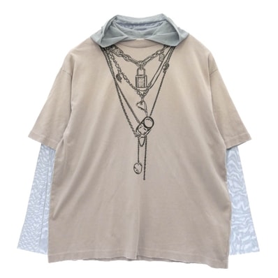 ACNE STUDIOS アクネストゥディオズ FN-MV-TSHI000606 メッシュ レイヤード プリント Tシャツ 長袖 カットソー ピンク系 S【中古】