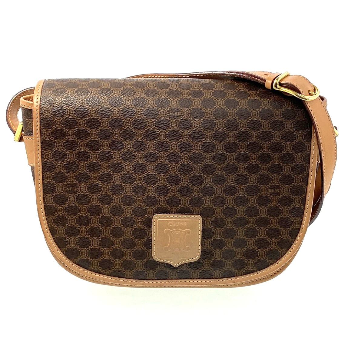 CELINE セリーヌ マカダム ヴィンテージ ショルダーバッグ PVC ブラウン  レディース【中古】