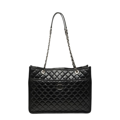 シャネル マトラッセ ココマーク チェーントートバッグ ショルダー ブラック シルバー金具 レザー レディース CHANEL 【中古】