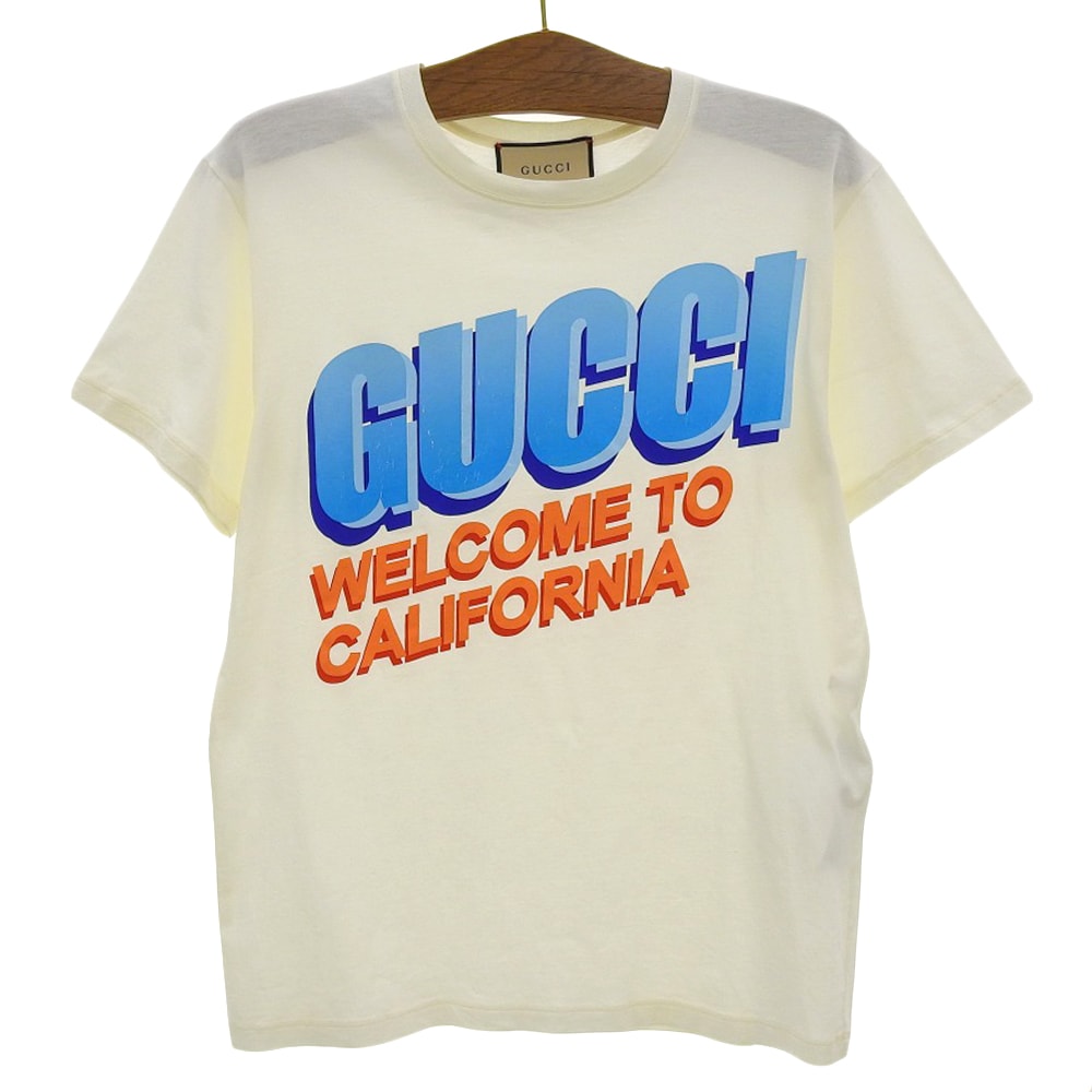 グッチ コットン フロントロゴ クルーネック ショートスリーブカットソー トップス メンズ ホワイト×ブルー XXS 615044 XJEEB XXS